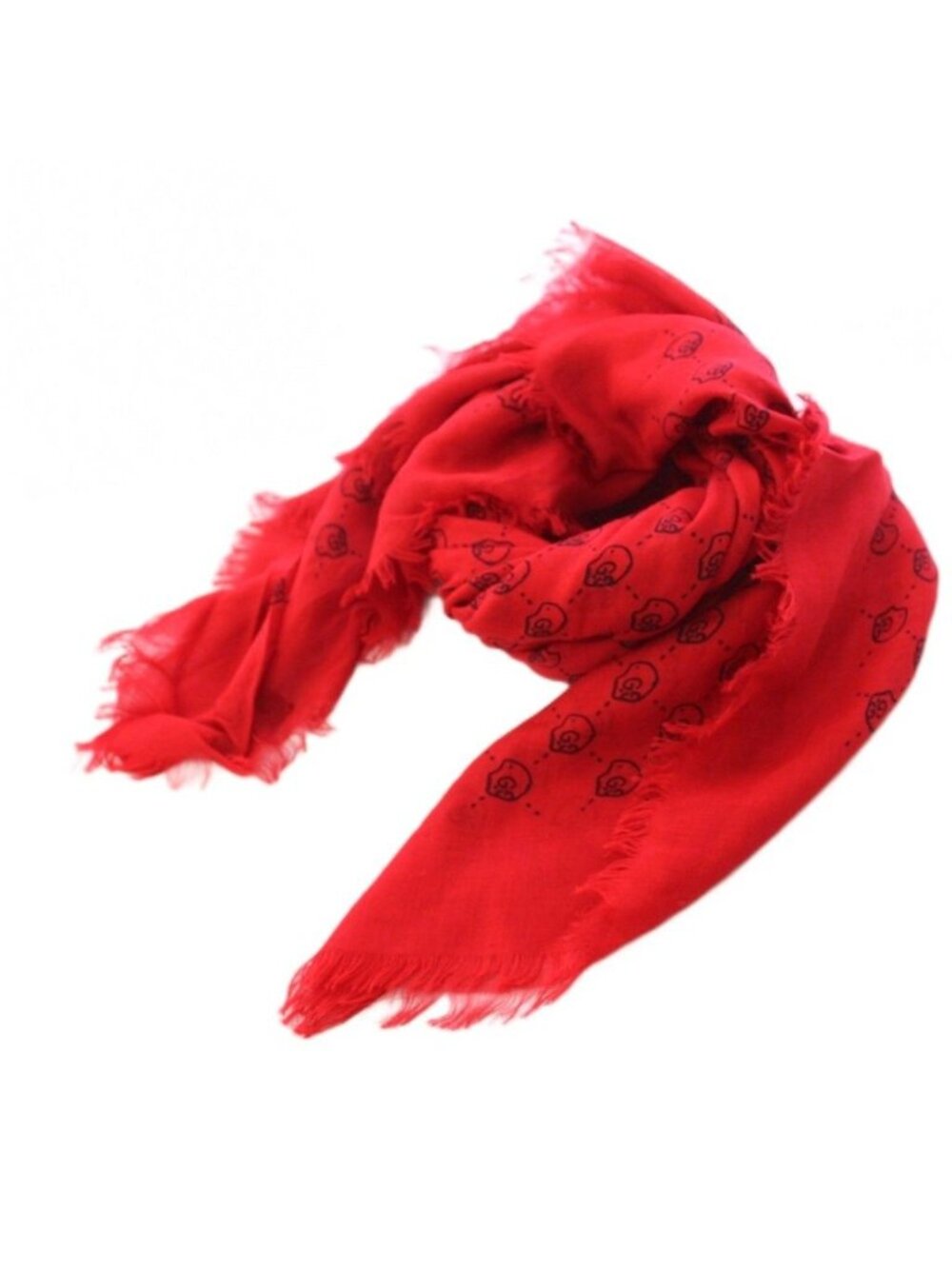 Gucci Shawl GG Skull Ghost Silk Blend 140 Red All Over Print Scarf